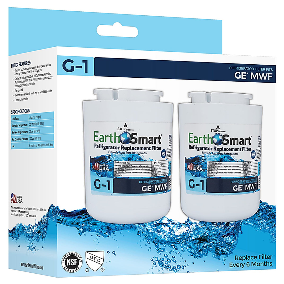 Earth Smart 102627 G-1 Refrigerator Replacement Filter For GE MWF