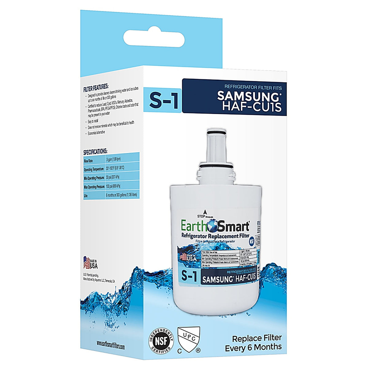 Earth Smart 102620 S-1 Refrigerator Replacement Filter For Samsung HAFCU1