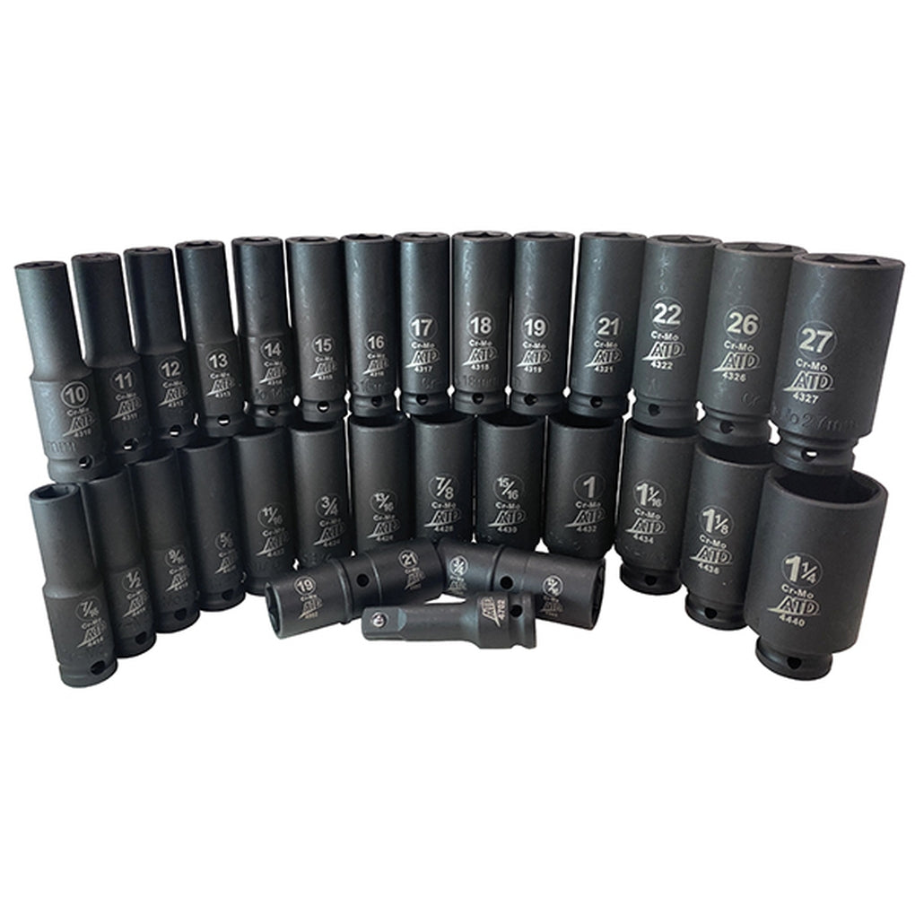ATD - 4930 - 30-Piece 1/2 Inch Drive 6 Point SAE and Metric Deep Impact Socket Set
