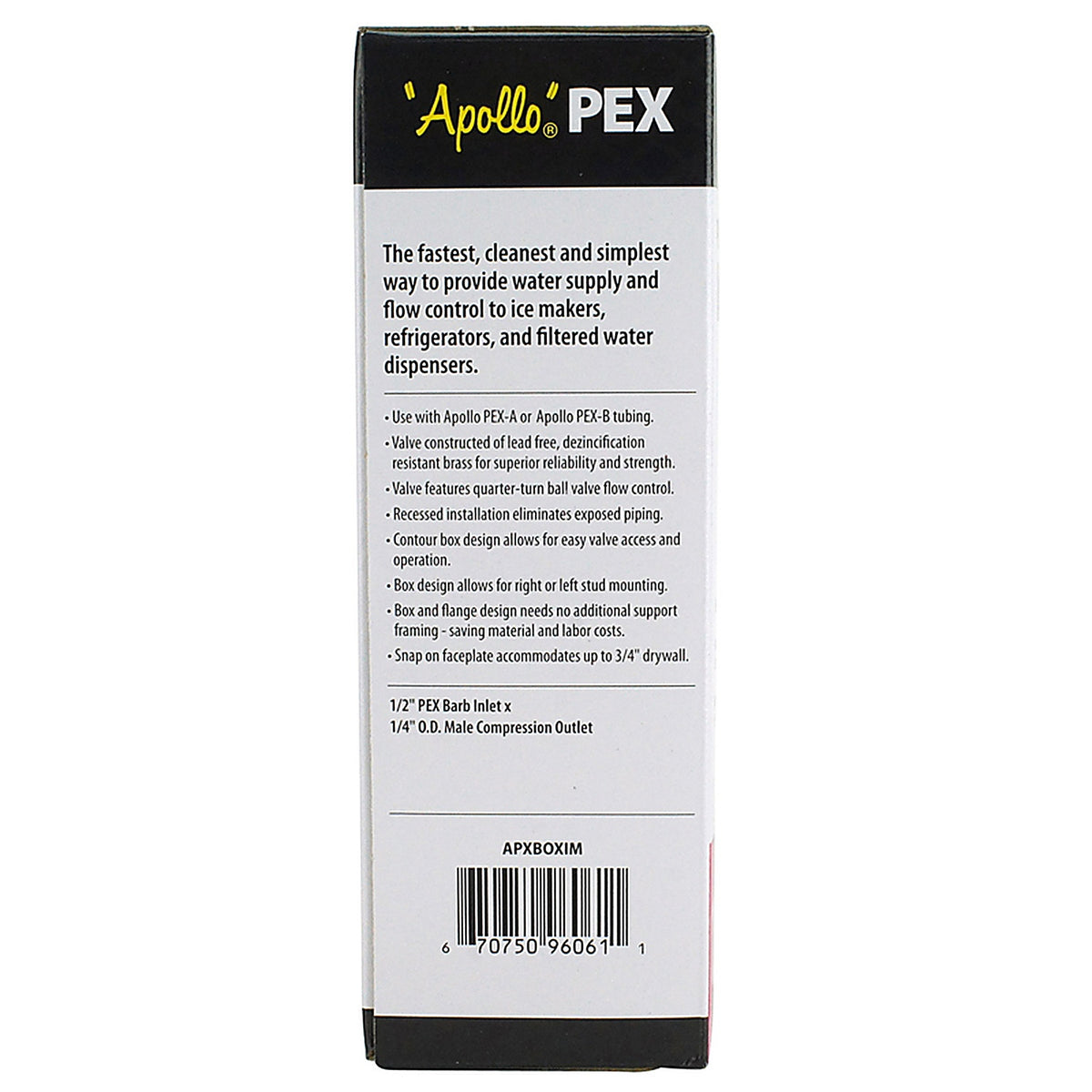 Apollo - APXBOXIM - 1/2 In. D Ice Maker PEX Barb Ice Maker Outlet Box
