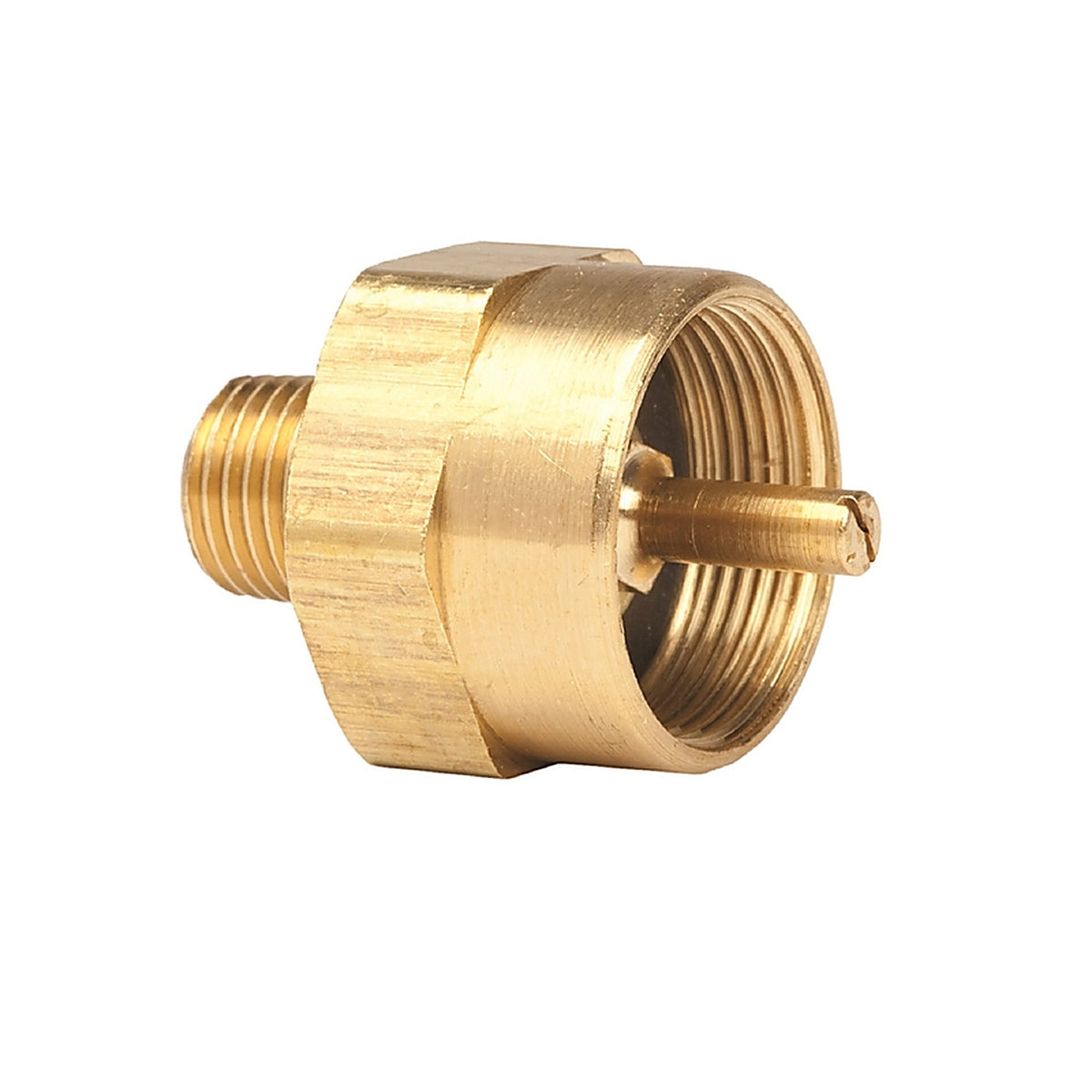 Mr. Heater F273754 1 in. Dia. x 1/4 in. Dia. Brass Male Pipe Thread X Female Throwaway Cylinder Thread Cylinder Adapter