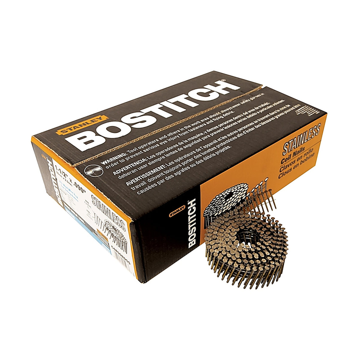 Bostitch - C4R90BDSS - 1-1/2 In. L X 11 Ga. Wire Coil Stainless Steel Siding Nails 15 Deg 3,600 Pack