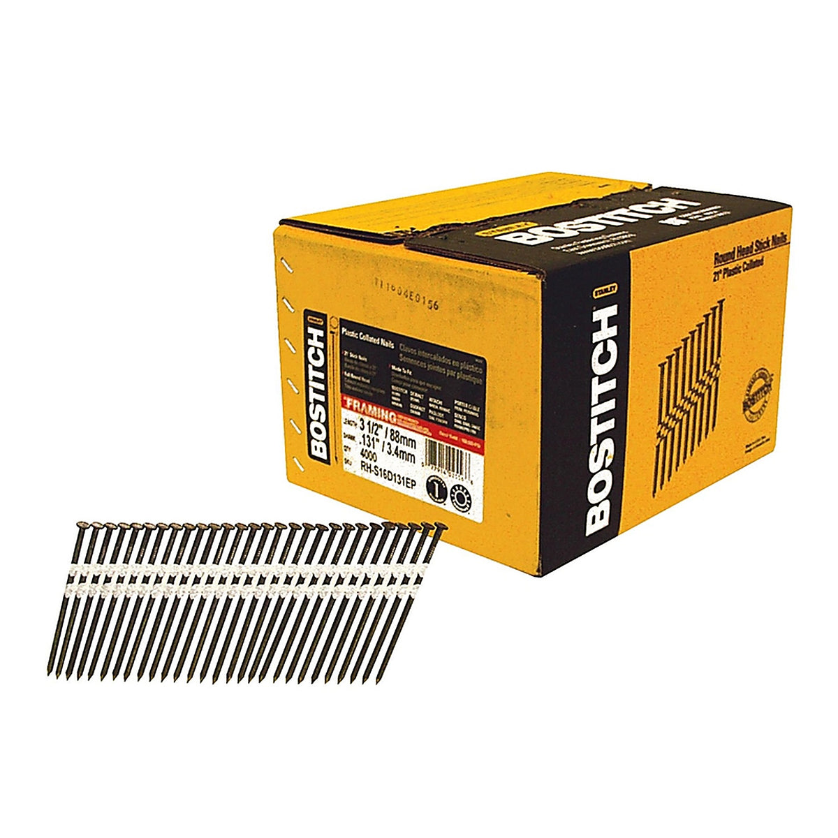 Stanley - RH-S16D131EP - Bostitch 3-1/2 In. L X 11 Ga. Straight Strip Coated Framing Nails 21 Deg 4,000 Pack