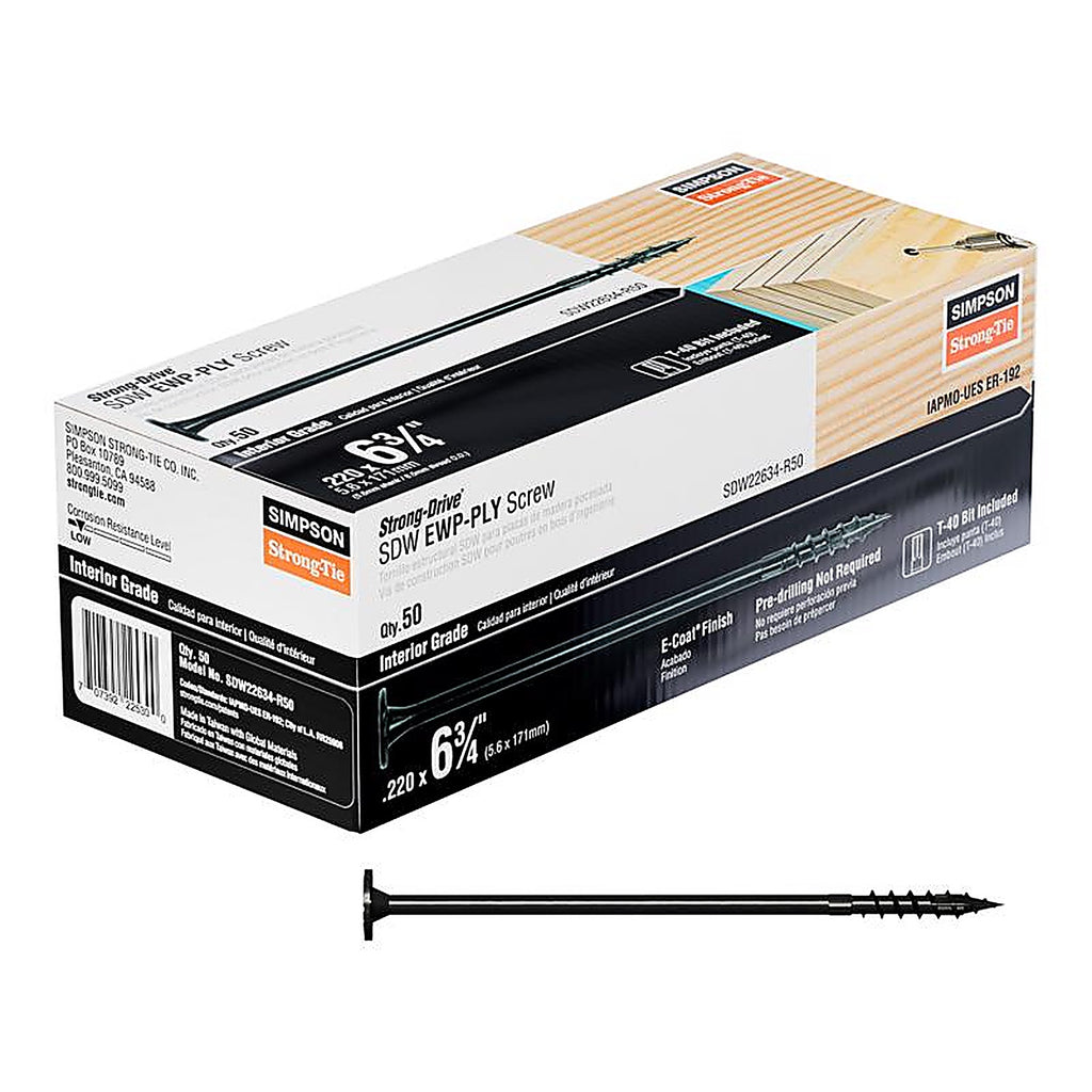 Simpson Strong-Tie - SDW22634-R50 - Strong-Drive No. 10 X 6-3/4 In. L Star E-Coat Bold Wood Screws 50 Pack