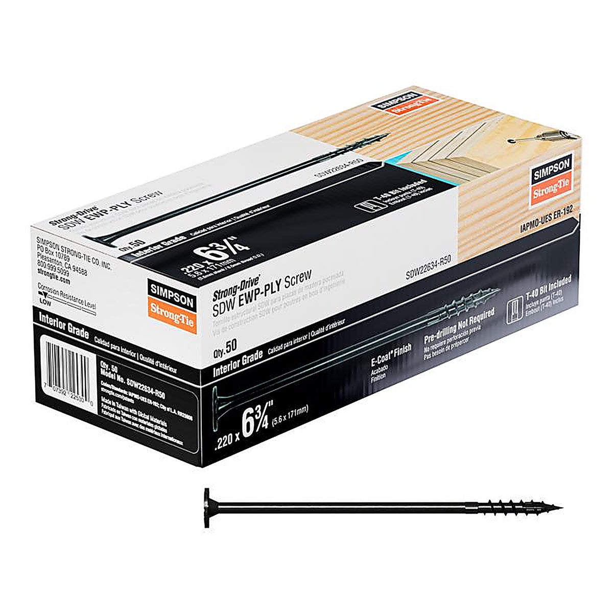 Simpson Strong-Tie - SDW22634-R50 - Strong-Drive No. 10 X 6-3/4 In. L Star E-Coat Bold Wood Screws 50 Pack