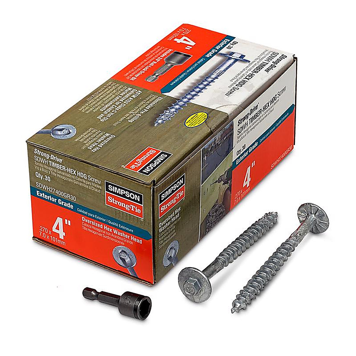 Simpson Strong-Tie - SDWH27400GR30 - Strong-Drive No. 2 Sizes X 4 In. L Star HEX Washer Head Serrated Structural Screw