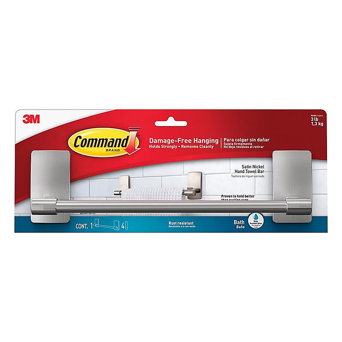 3M BATH41-SN-ESF Command Medium Plastic Hand Towel Bar 11-3/4 in. L 1 pk
