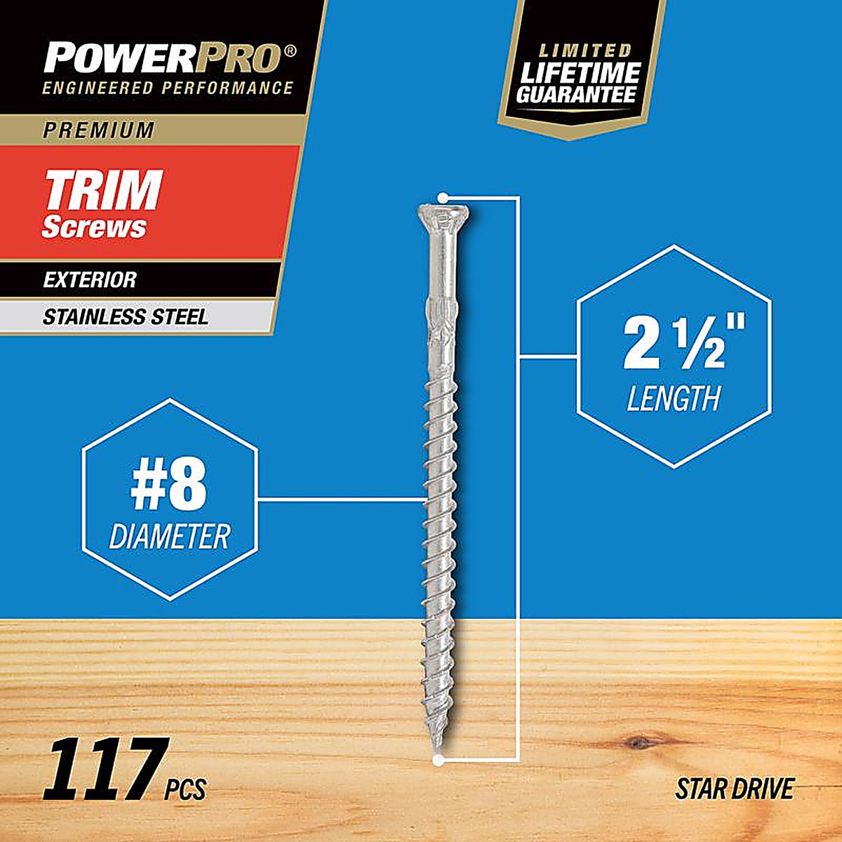 Hillman 48641 Power Pro No. 8 x 2-1/2 in. L Star Trim Screws 1 lb. 130/Pack