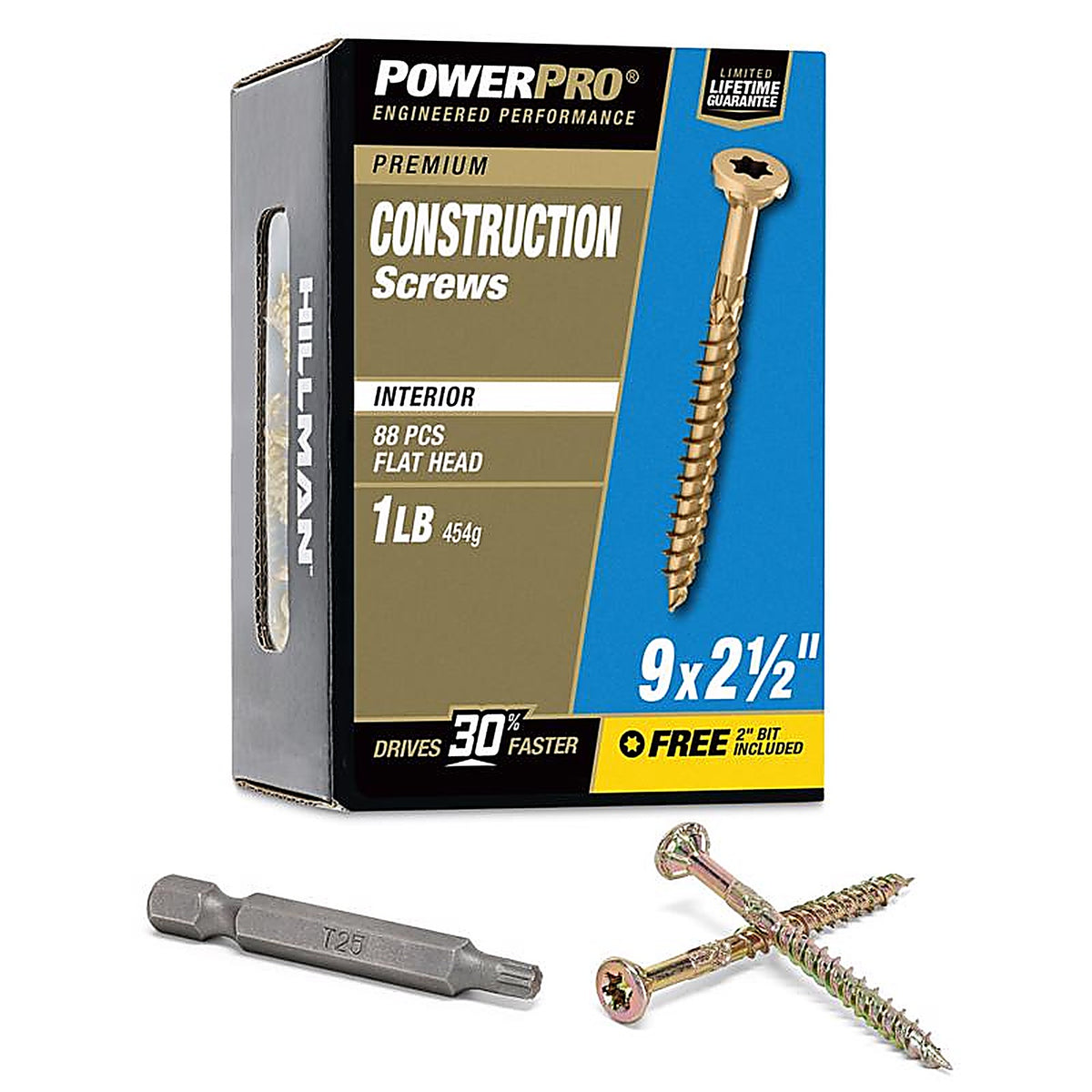 Hillman 48583 Power Pro No. 9 x 2-1/2 in. L Star Yellow Zinc Wood Screws 1 lb. 100/Pack