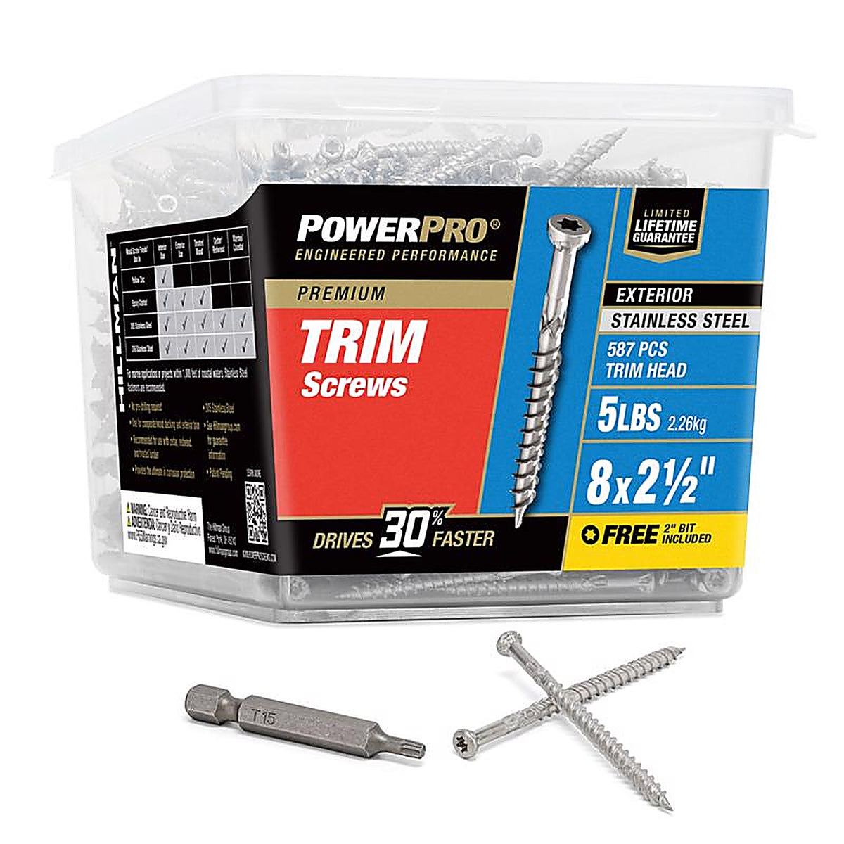 Hillman 48645 Power Pro No. 8 x 2-1/2 in. L Star Trim Head Ceramic Coated Premium Deck Screws 5 lb.