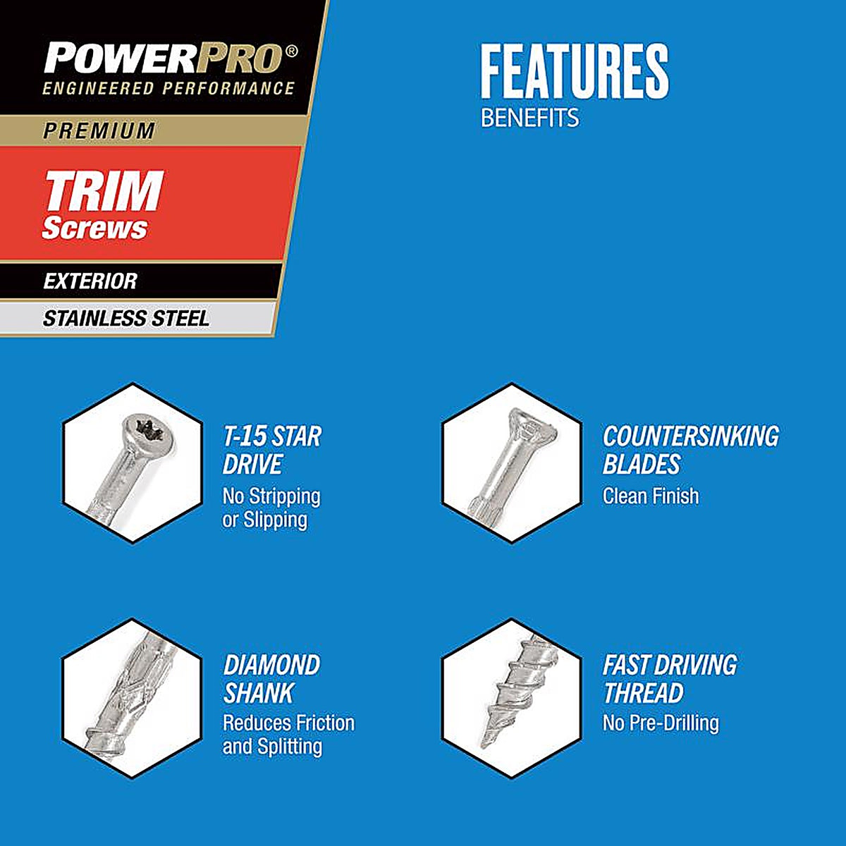 Hillman 48645 Power Pro No. 8 x 2-1/2 in. L Star Trim Head Ceramic Coated Premium Deck Screws 5 lb.