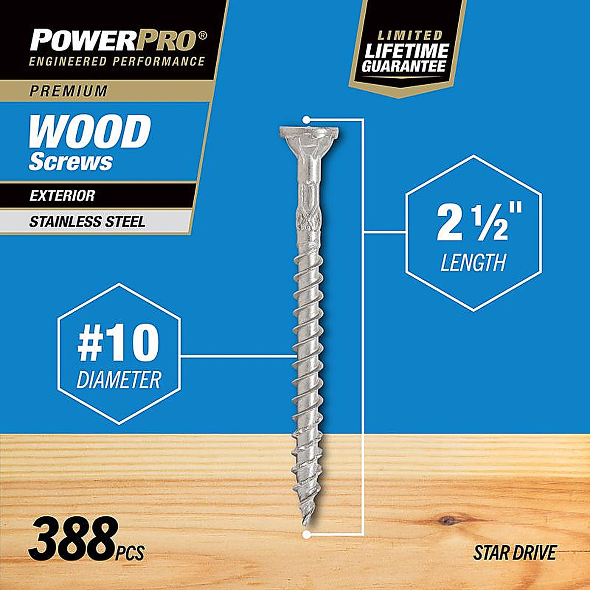Hillman 48627 Power Pro No. 10 x 2-1/2 in. L Star Flat Head Premium Deck Screws 5 lb. 395/Pack