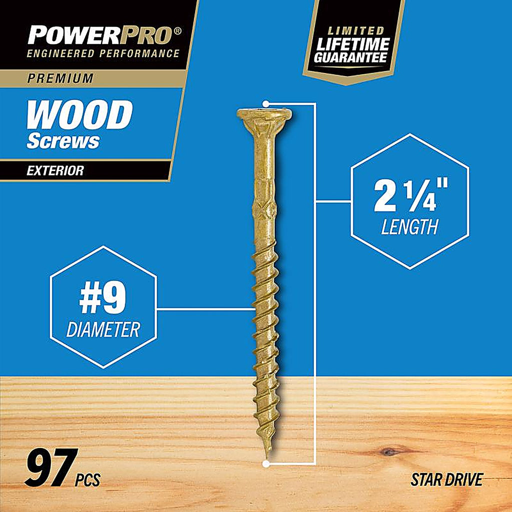 Hillman 48598 Power Pro No. 9 x 2-1/4 in. L Star Flat Head Ceramic Coated Premium Deck Screws 1 lb.