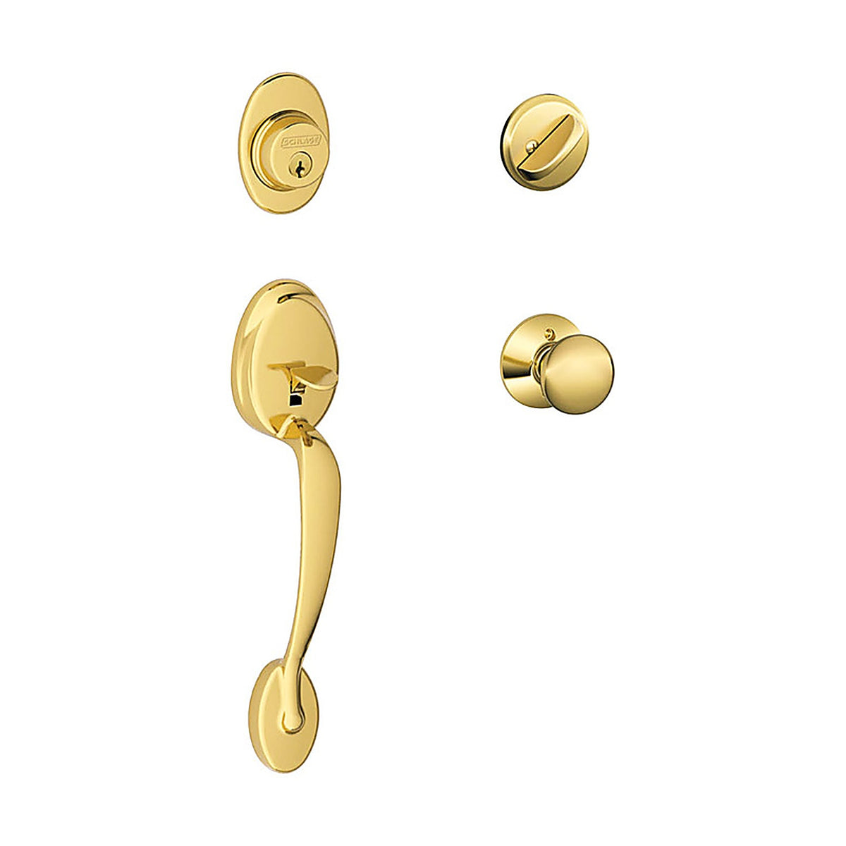 Schlage - F60PLY605 - Plymouth Bright Brass Handleset Right or Left Handed