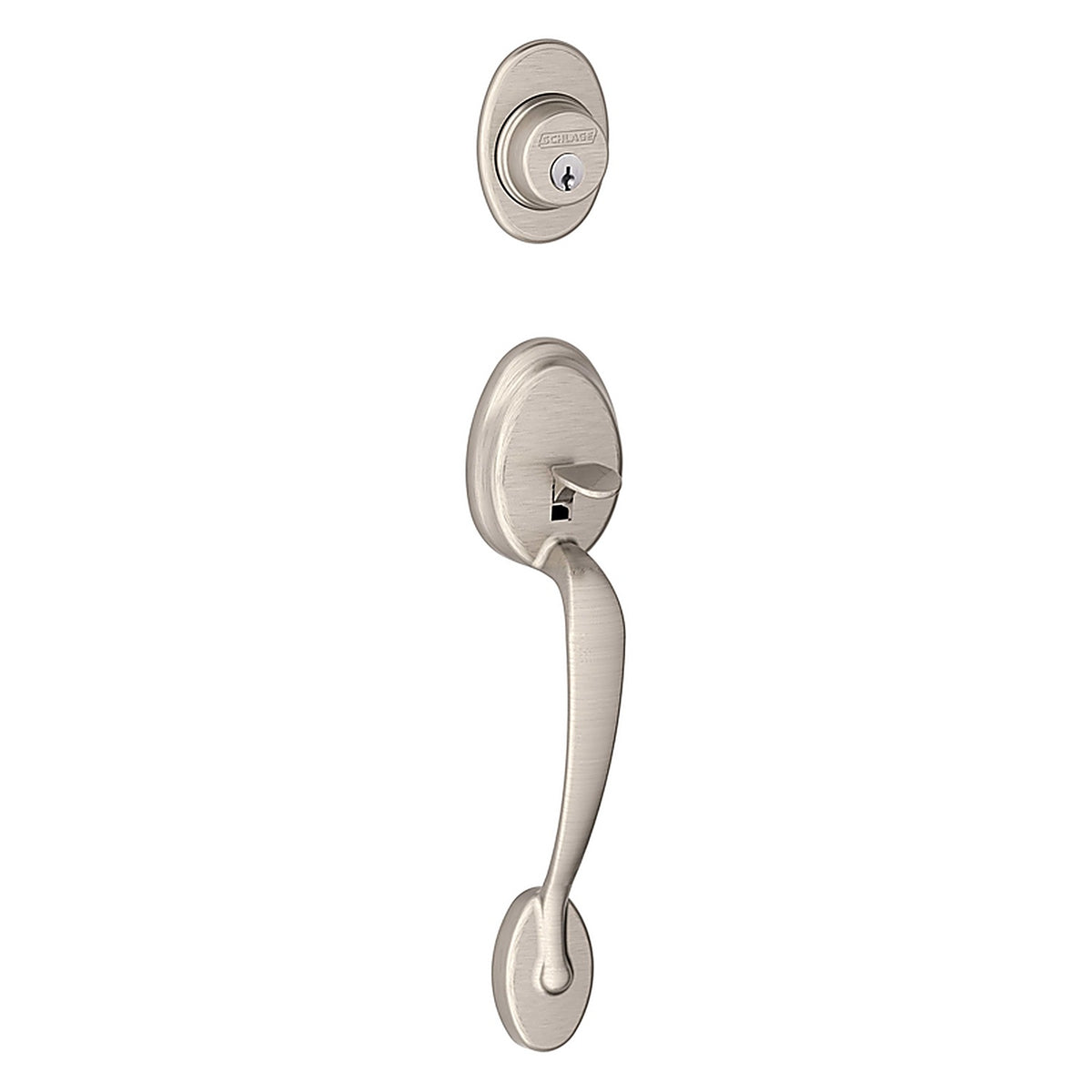 Schlage - F58PLY619 - Plymouth Satin Nickel Handleset Right or Left Handed