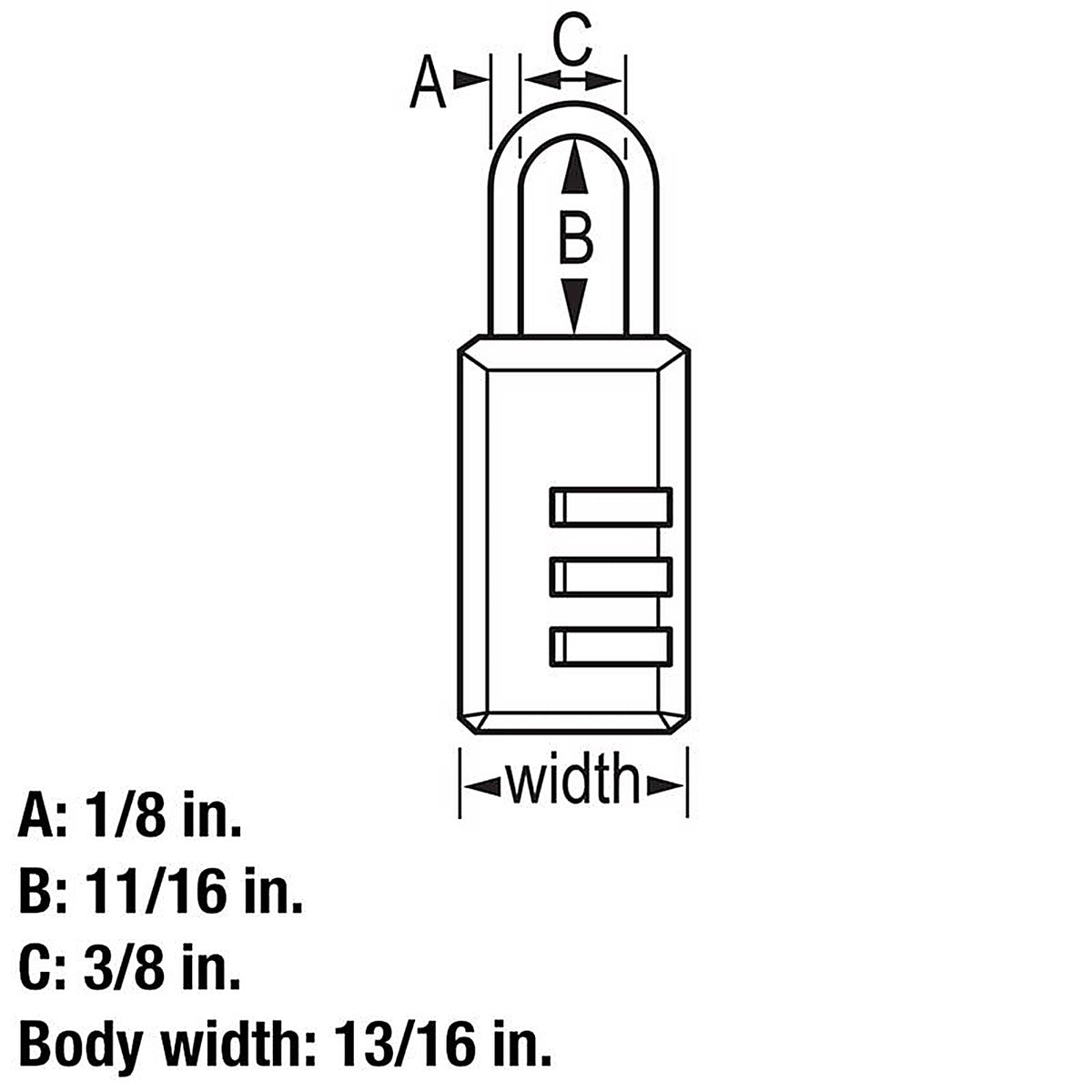 Master Lock - 646D - 2.18 In. H X 13/16 In. W Steel 3-Dial Combination Luggage Lock