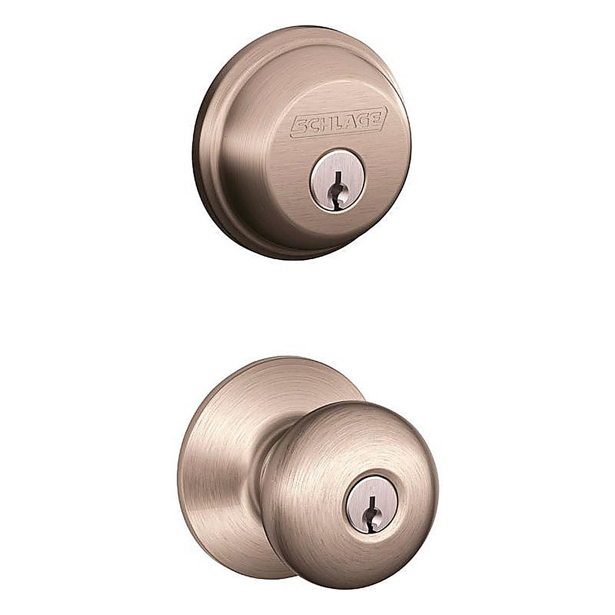 Schlage - FB50NVPLY619 - Plymouth Satin Nickel Deadbolt and Entry Door Knob 1-3/4 In.