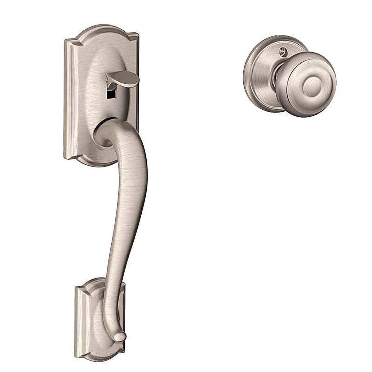 Schlage FE285GCAM619GEO Camelot Satin Nickel Deadbolt and Entry Door Knob ANSI Grade 1 1.75 in.