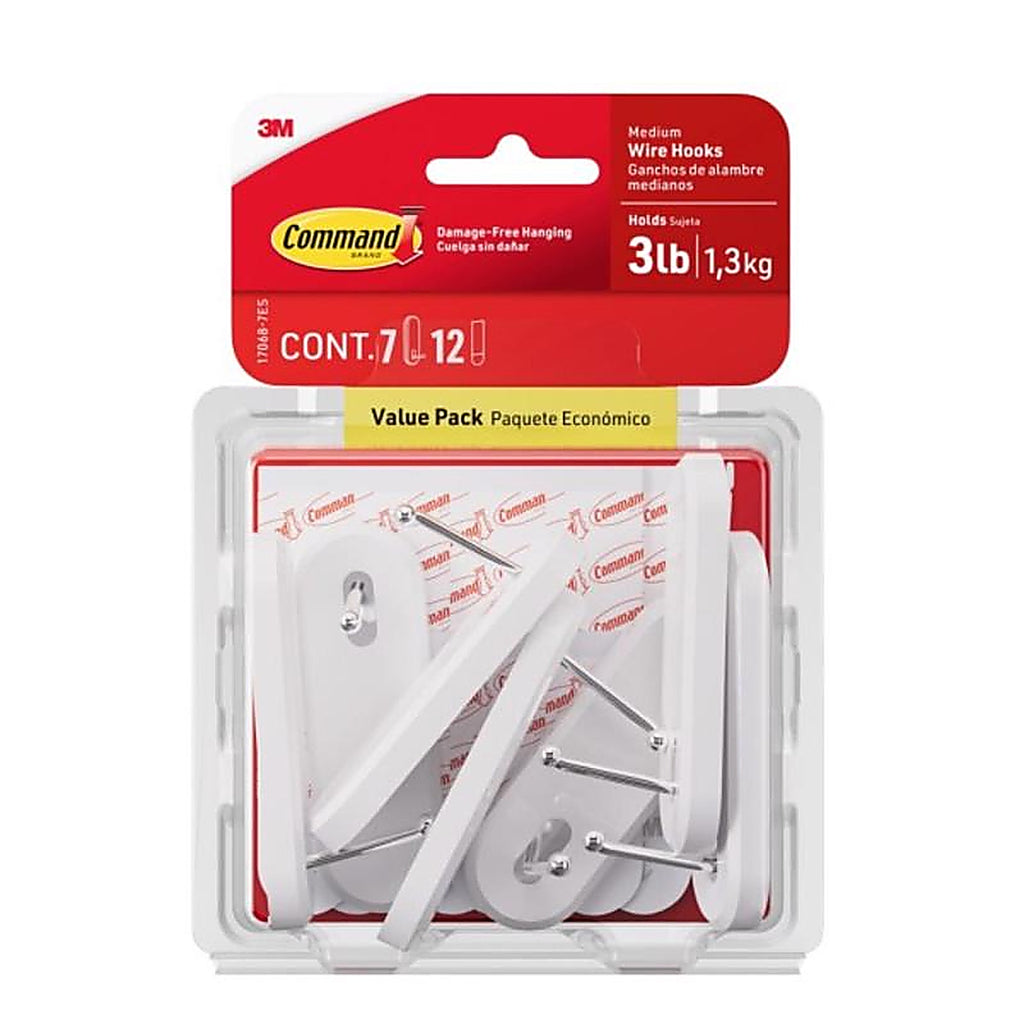 3M 17068-7ES Command Medium Plastic Hook 7/Pack