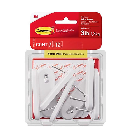 3M 17068-7ES Command Medium Plastic Hook 7/Pack