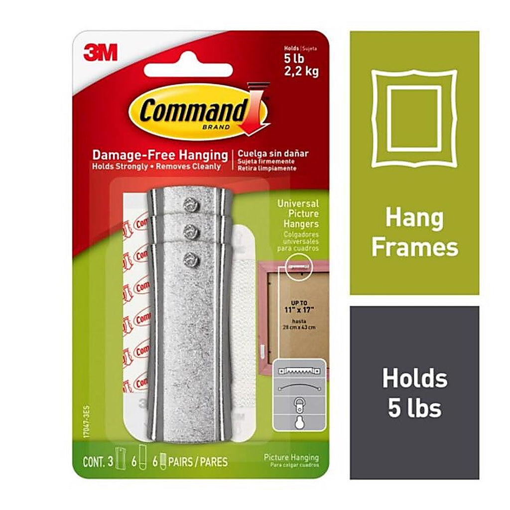 3M 17047-3ES Command Plastic Coated White Hanger Picture Hanger 5 lb. Metal 3/Pack