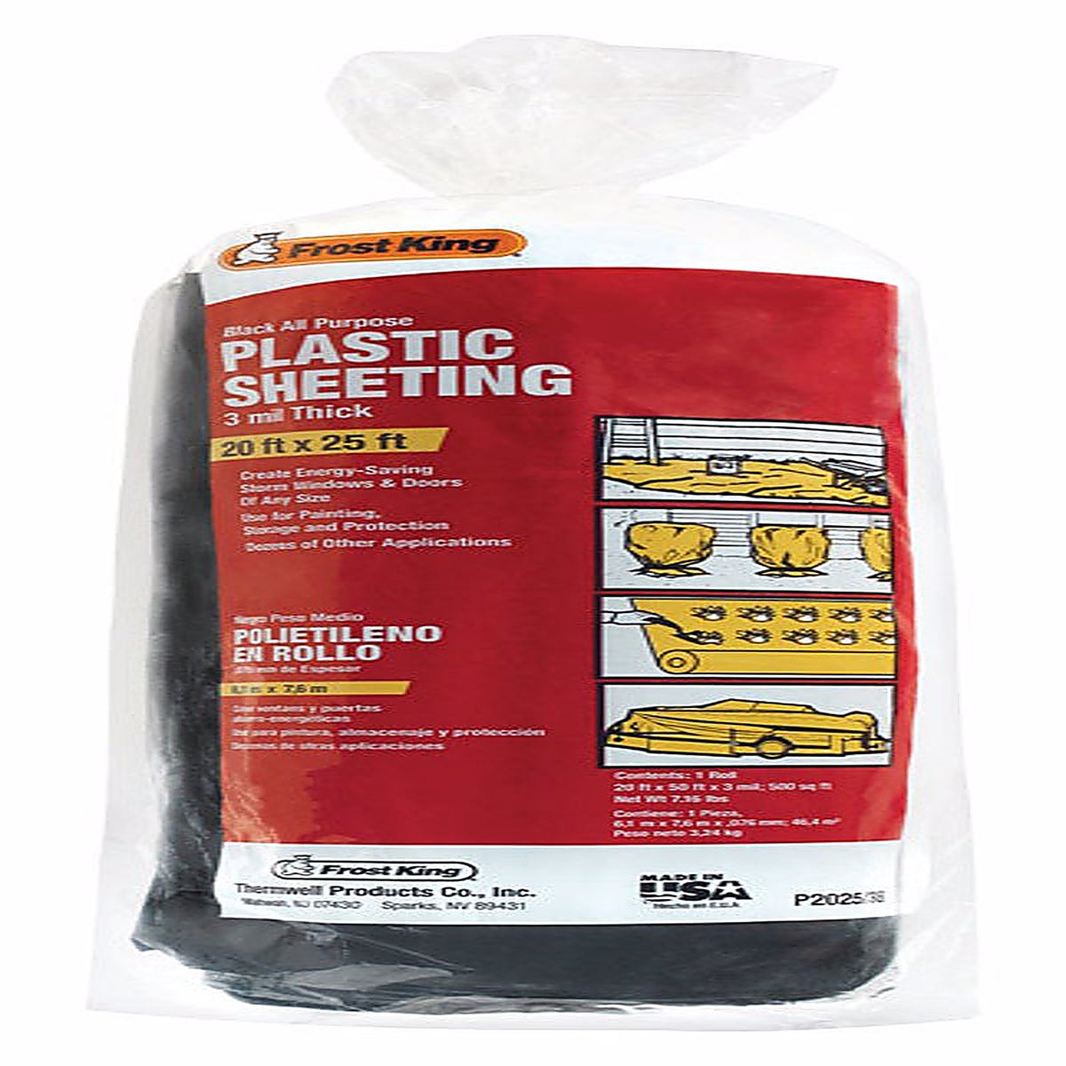 Frost King - P2025/3B - Plastic Sheeting 3 Mil X 20 W X 25 Ft. L Plastic Black