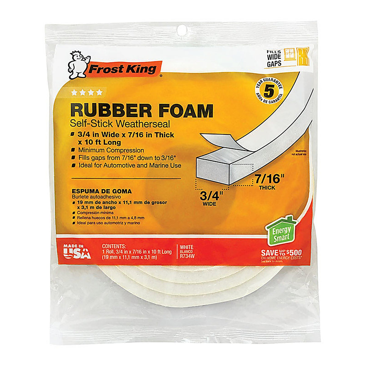 Frost King - R734WH - White Rubber Foam Weather Seal for Doors and Windows 10 Ft. L X 0.44 In.