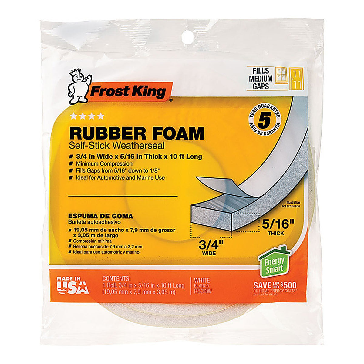 Frost King - R534WH - White Rubber Foam Weather Seal for Doors and Windows 10 Ft. L X 0.32 In.
