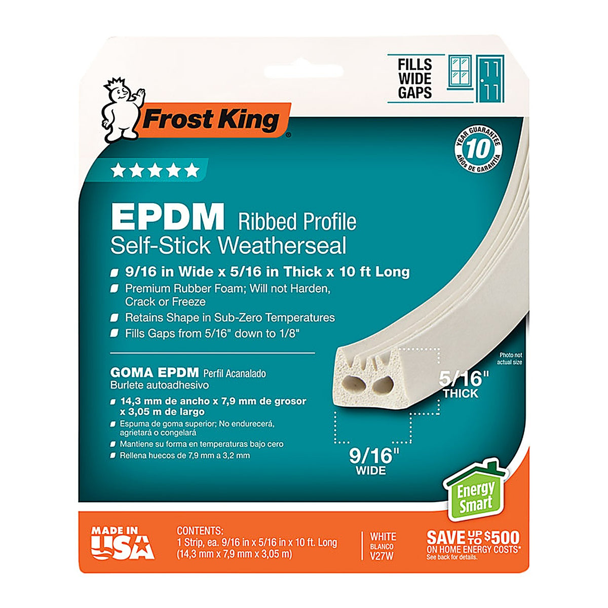 Frost King - V27WA - White Epdm Rubber Foam Weather Seal for Doors and Windows 10 Ft. L X 0.32 In.