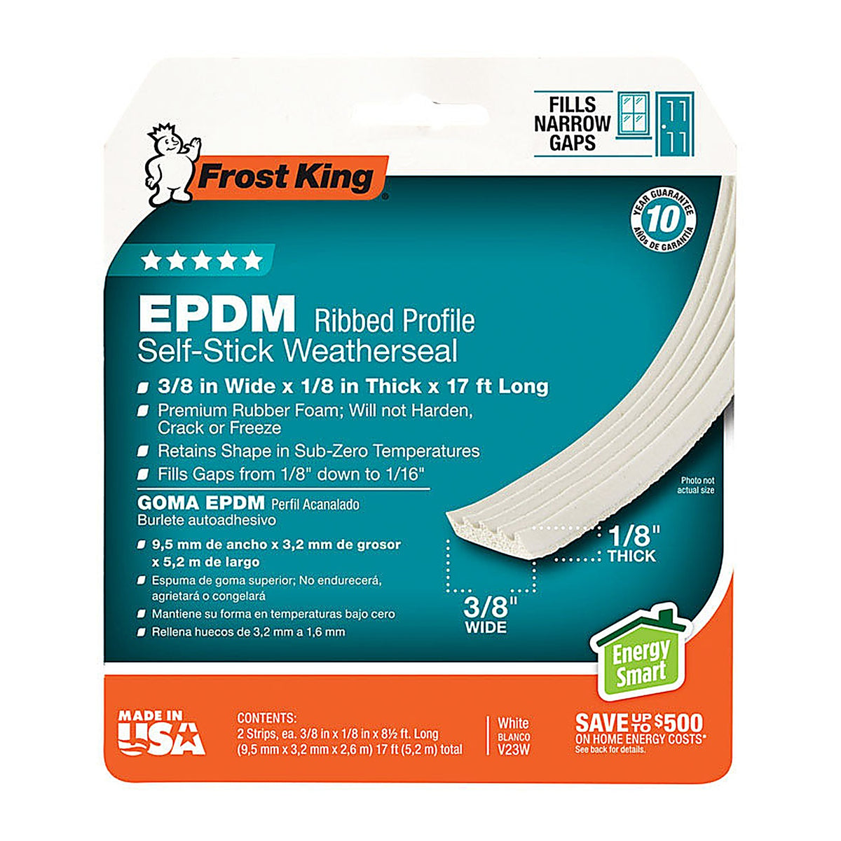 Frost King - V23WA - White Epdm Rubber Foam Weather Seal for Doors and Windows 17 Ft. L X 0.13 In.