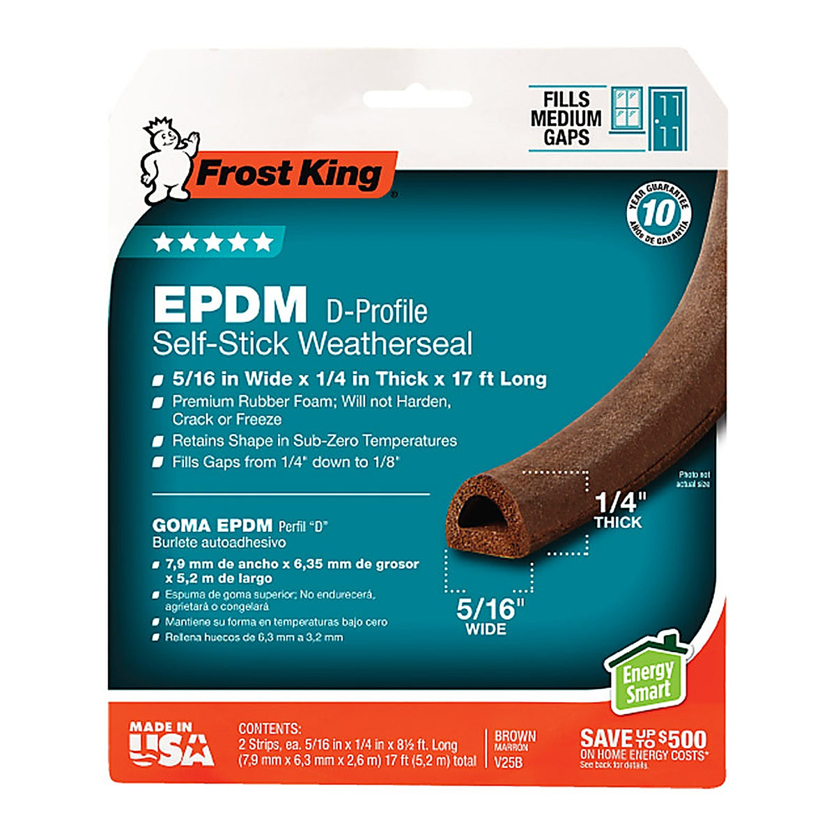 Frost King - V25BA - Brown Epdm Rubber Foam Weather Seal for Doors and Windows 17 Ft. L X 0.25 In.
