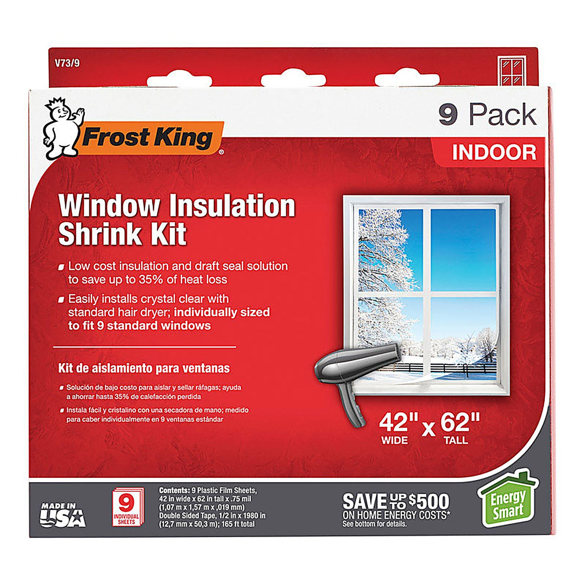 Frost King - V73/9H - Clear Shrink Indoor Window Film Insulator Kit 42 In. W X 62 In. L
