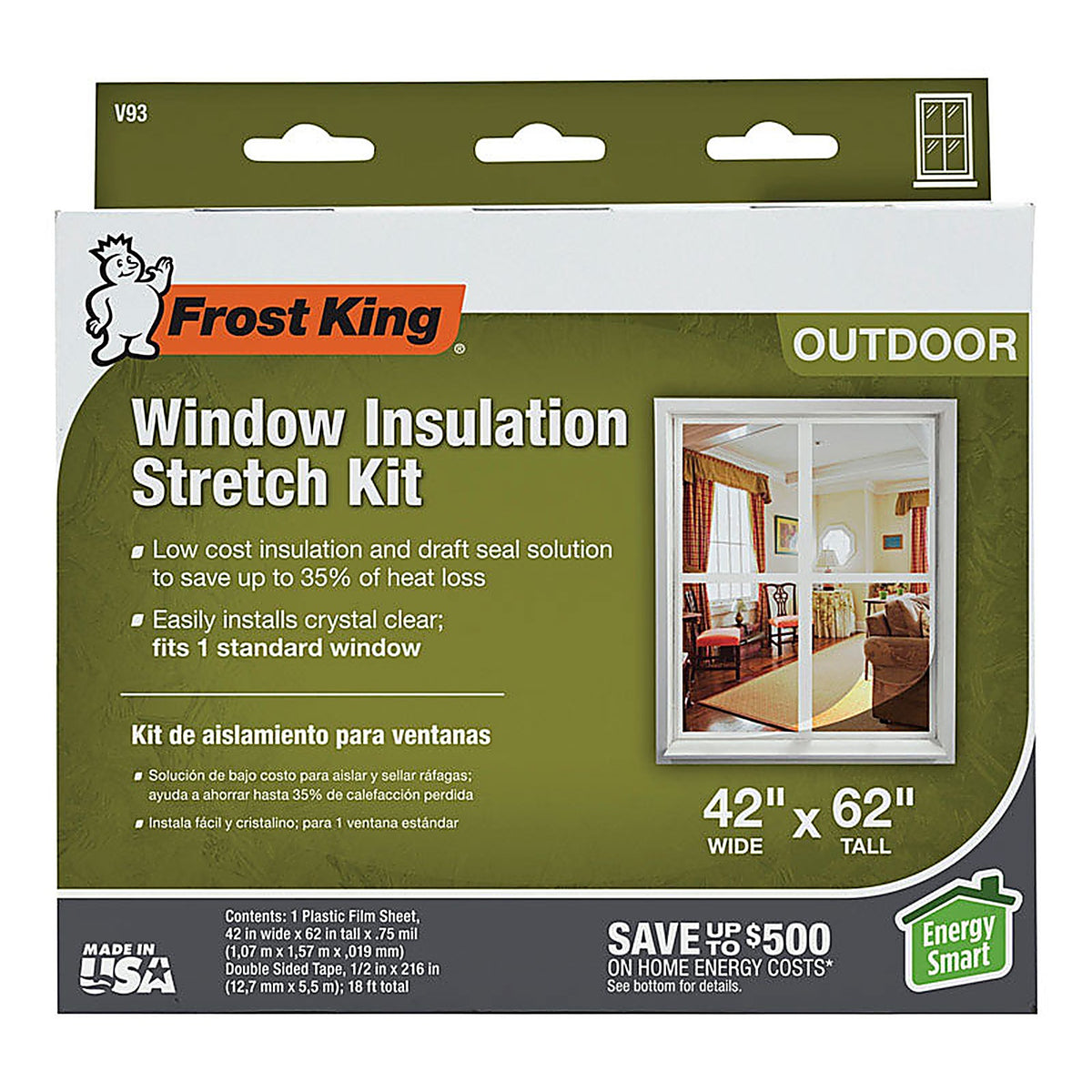 Frost King - V93H - Clear Stretch Outdoor Window Film Insulator Kit 42 In. W X 62 In. L