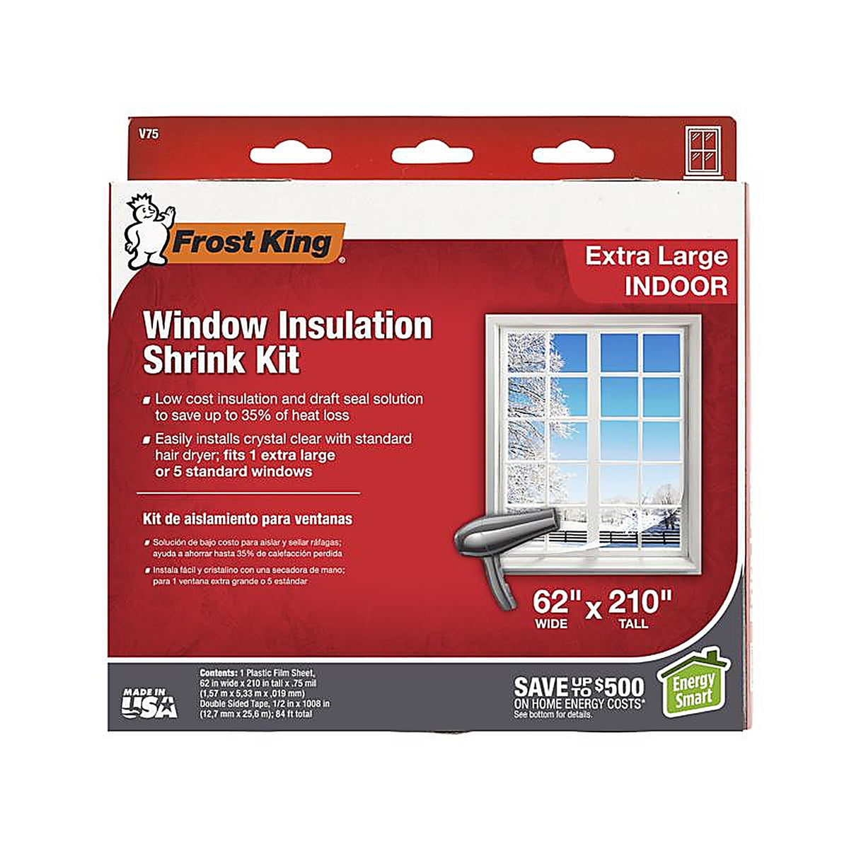 Frost King - V75H - Clear Shrink Indoor Window Film Insulator Kit 62 In. W X 210 In. L