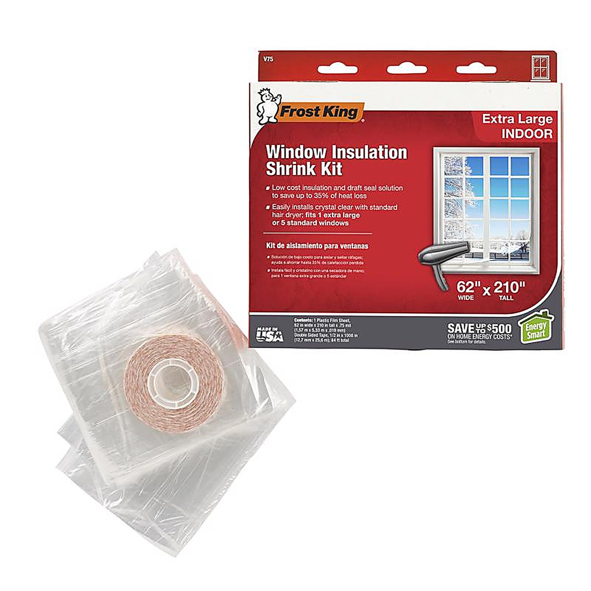 Frost King - V75H - Clear Shrink Indoor Window Film Insulator Kit 62 In. W X 210 In. L