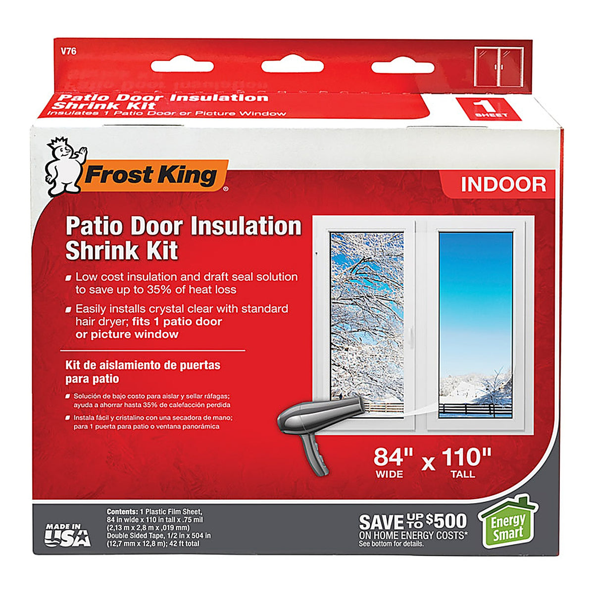 Frost King - V76H - Clear Shrink Indoor Patio Door Insulator Kit 84 In. W X 110 In. L