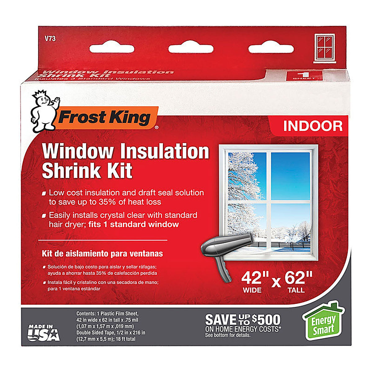 Frost King - V73H - Clear Shrink Indoor Window Film Insulator Kit 42 In. W X 62 In. L