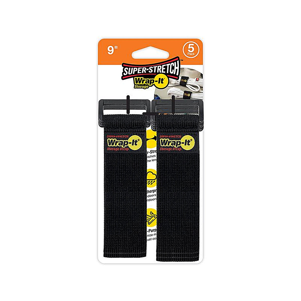 Wrap-It 705-09B Super-Stretch 1 in. W x 9 in. L Black Stretch Storage Straps 10 lb. 5/Pack
