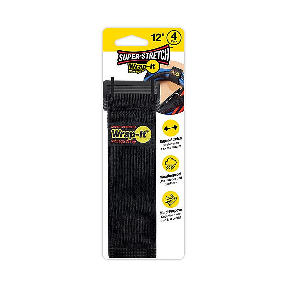 Wrap-It 704-12B Super-Stretch 2 in. W x 12 in. L Black Stretch Storage Straps 10 lb. 4/Pack