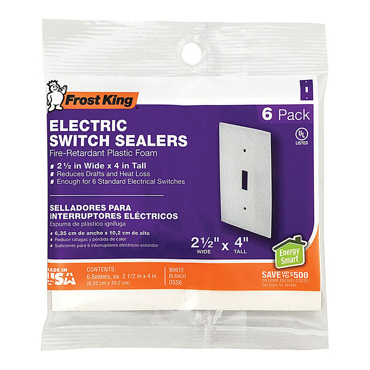 Frost King - OSS6H - White 1 Gang Plastic Toggle Wall Plate Sealers 6 Pack