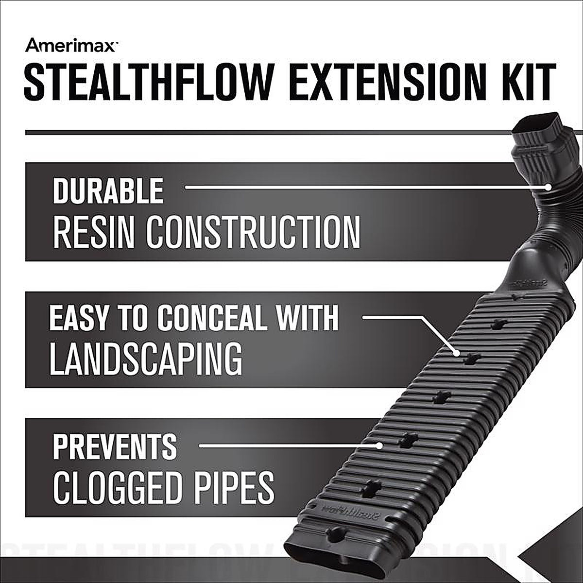 Amerimax 4601 StealthFlow 4.75 in. H X 7.25 in. W X 43 in. L Black Vinyl K Downspout Extension
