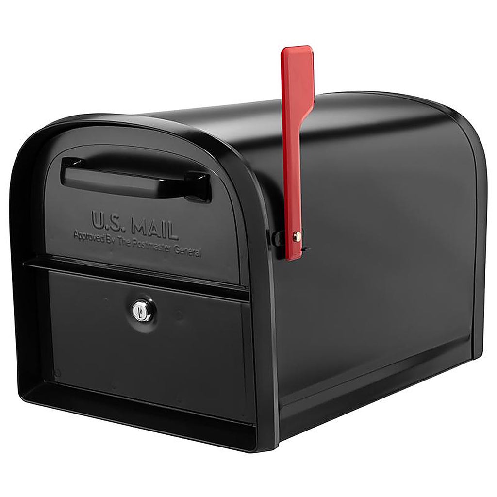 Architectural Mailboxes 6300B-10 Oasis Modern Galvanized Steel Post Mount Black Mailbox