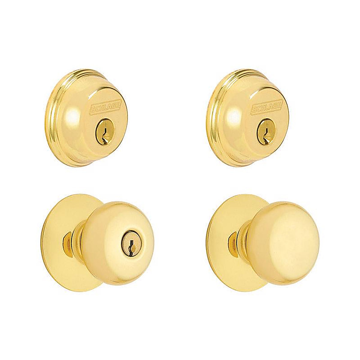 Schlage - FB52NVPLY505605 - Plymouth Bright Brass Knob and Double Cylinder Deadbolt 1-3/4 In.