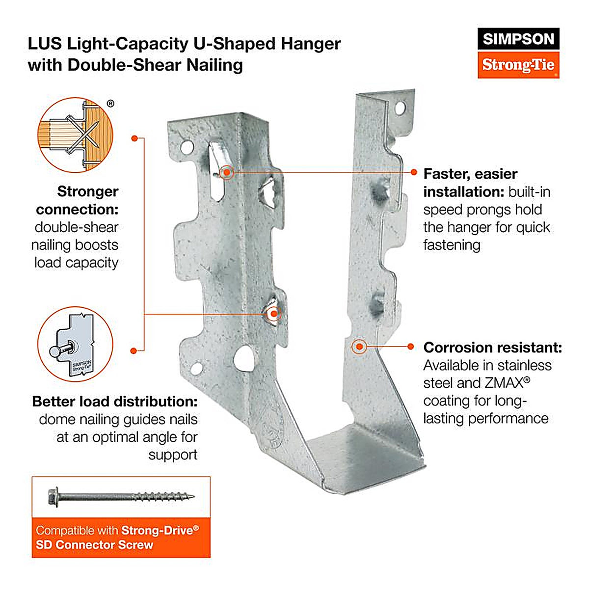 Simpson Strong-Tie - LUS210-3Z - Zmax 10 In. H X 2 In. W 18 Ga. Galvanized Steel Joist Hanger