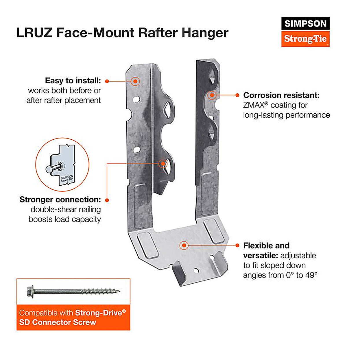 Simpson Strong-Tie - LRU210Z - Zmax 8.19 In. H X 1.56 In. W 18 Ga. Steel Joist Hanger