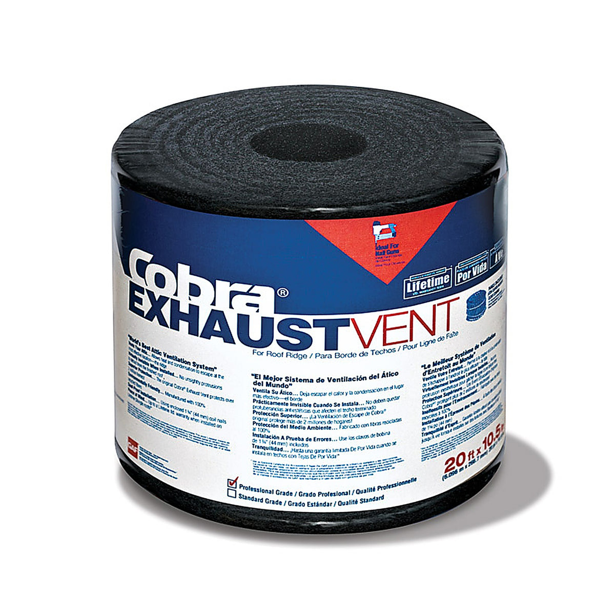 GAF - CGRV10520 - Cobra 0.75 In. H X 10.5 In. W X 240 In. L Black Fiber/Polyester Shingle Over Ridge Vent