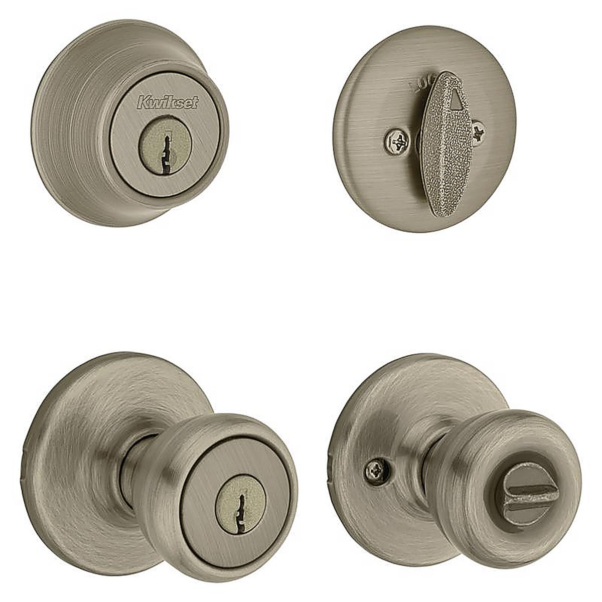 Kwikset 96900-254 Tylo Antique Brass Entry Lock and Single Cylinder Deadbolt ANSI/BHMA Grade 3 1-3/4 in.