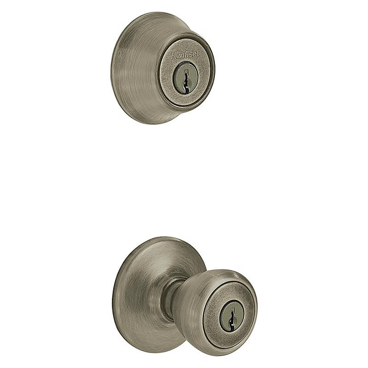Kwikset 96950-164 Tylo Antique Brass Entry Lock and Double Cylinder Deadbolt ANSI/BHMA Grade 3 1-3/4 in.