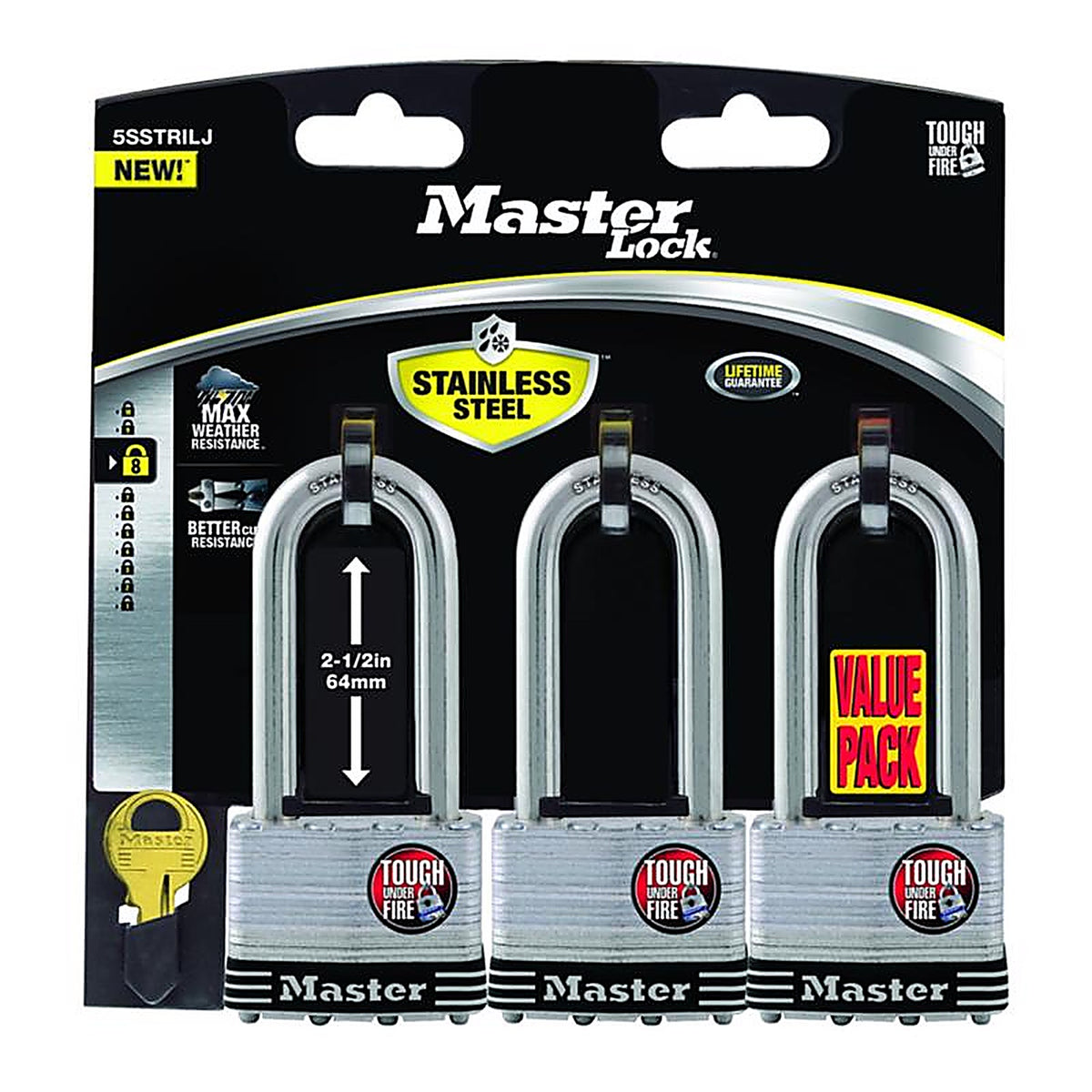 Master Lock - 5SSTRILJHC - 2 In. W Laminated Steel 4-Pin Cylinder Weather-Resistant Padlock