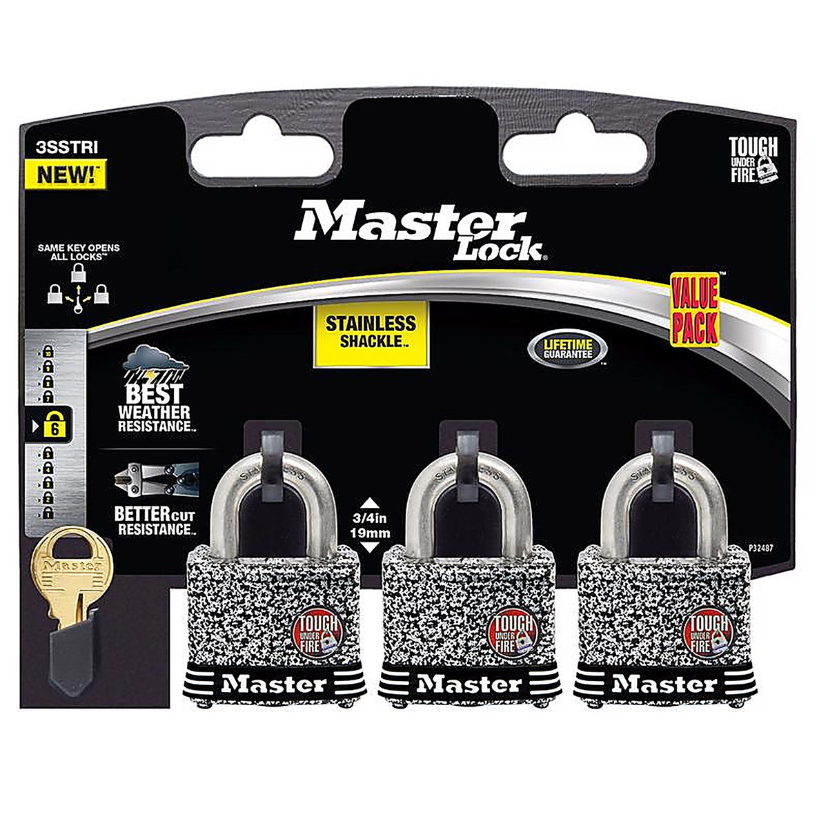 Master Lock - 3SSTRIHC - 1-9/16 In. W Laminated Steel 4-Pin Tumbler Weather-Resistant Padlock